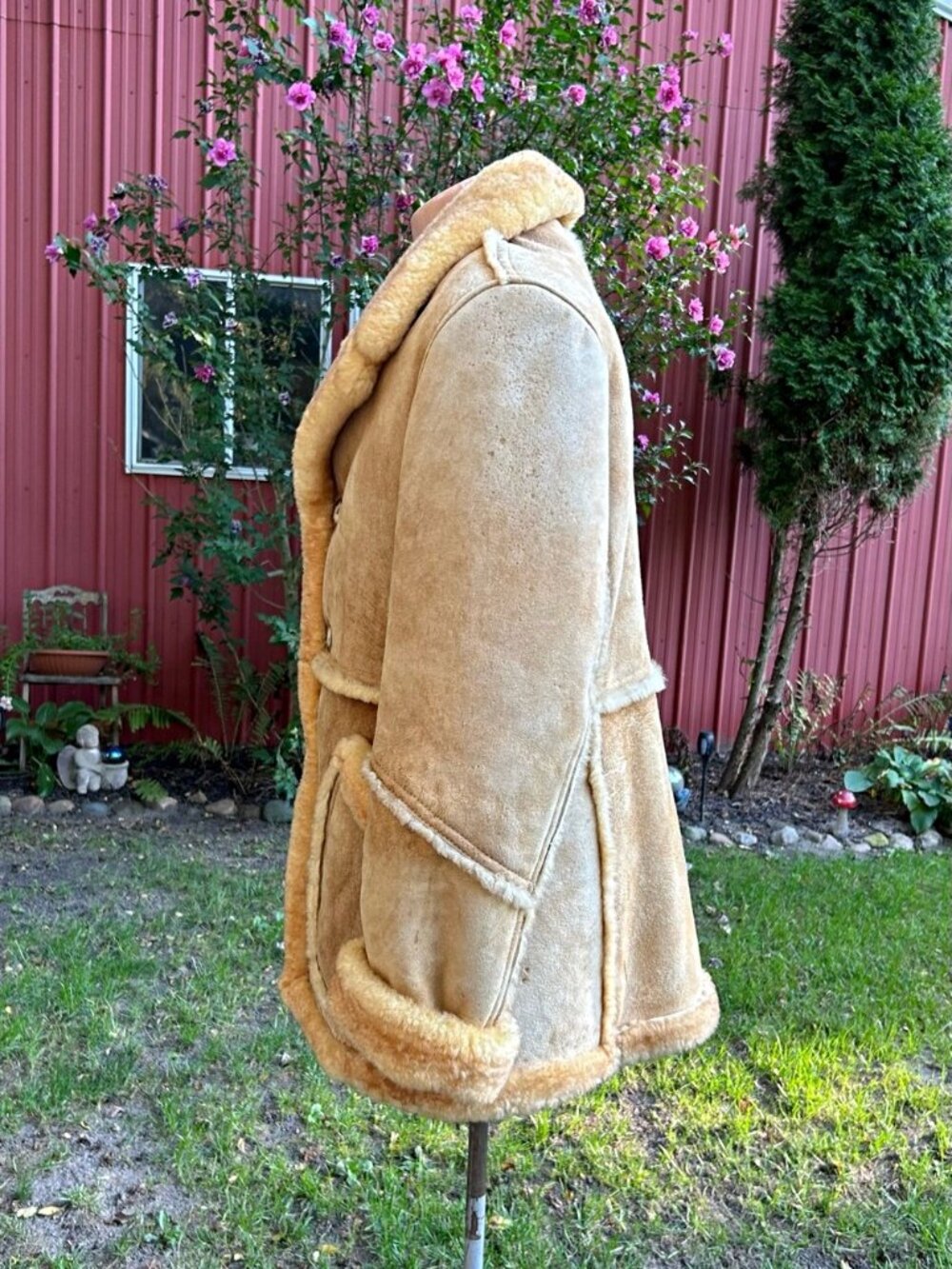 Vintage 70s Leather Loft Mens Tan Shearling Sheepskin Marlboro Man Ranch Coat~L~ - Picture 4 of 8